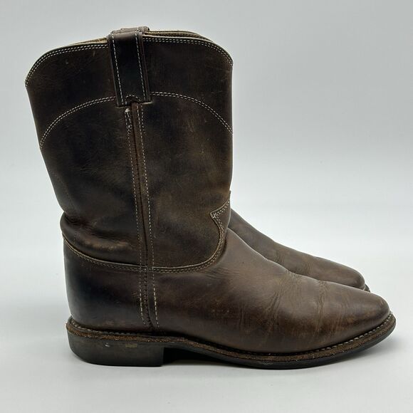 Justin Boots Mens Size 9.5 B Brown Leather Pull On Classic Roper Cowboy USA - Picture 5 of 16